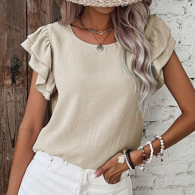 Summer Solid Color Petal Sleeve Pullover | Light, Stylish, and Versatile