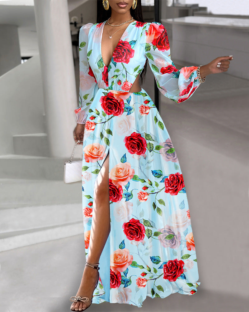 Fashion Hollow Out Printed Dress