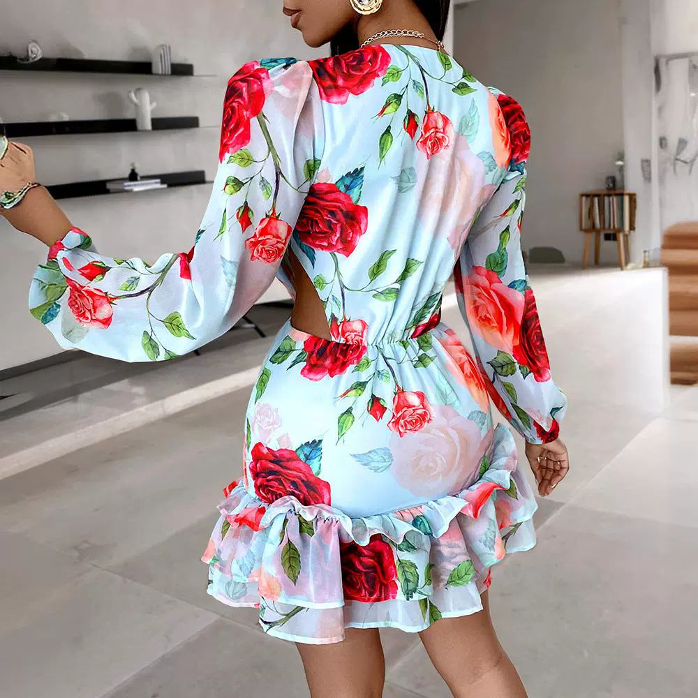 Fashion Hollow Out Printed Dress