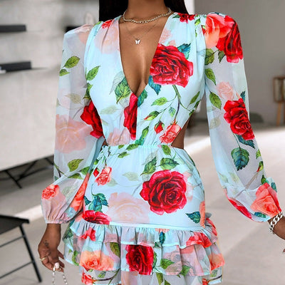 Fashion Hollow Out Printed Dress