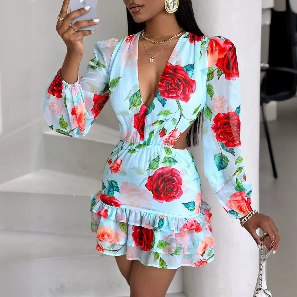 Fashion Hollow Out Printed Dress